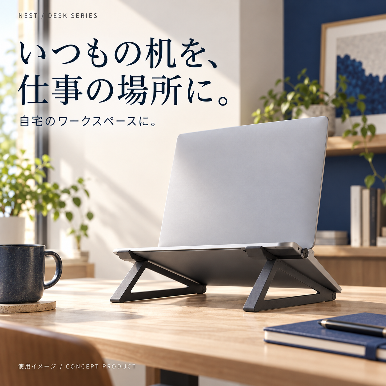 同じスタンドをデスクで使用するイメージ